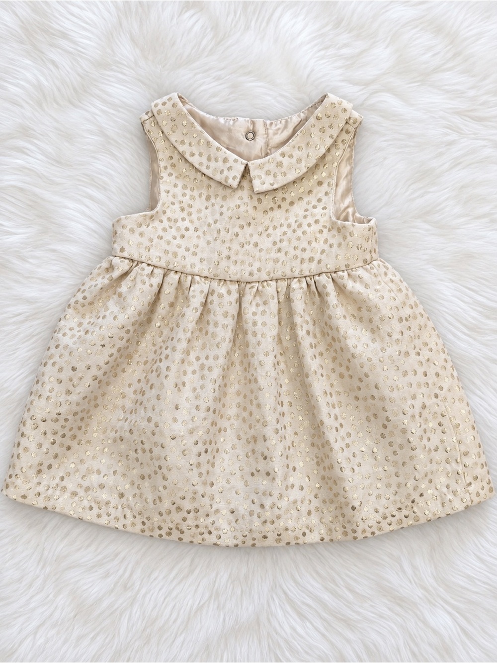 Cat & Jack Cream Dress with Gold Metallic Dots and Peter Pan Collar